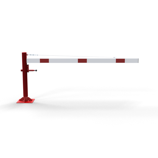 Swing barrier | with pull rope reinforcement | to be fixed by plugs, hot-dip galvanized and red coated with white reflecting rings | Barrier arm length: 2500 mm | for padlock